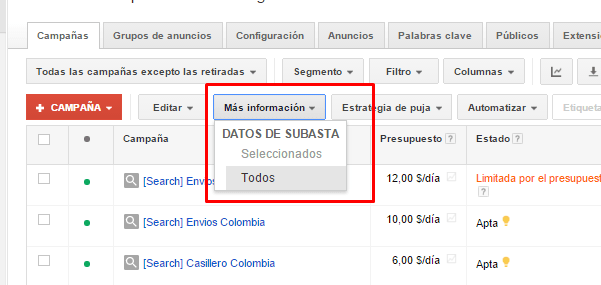 Competidores en Google Adwords