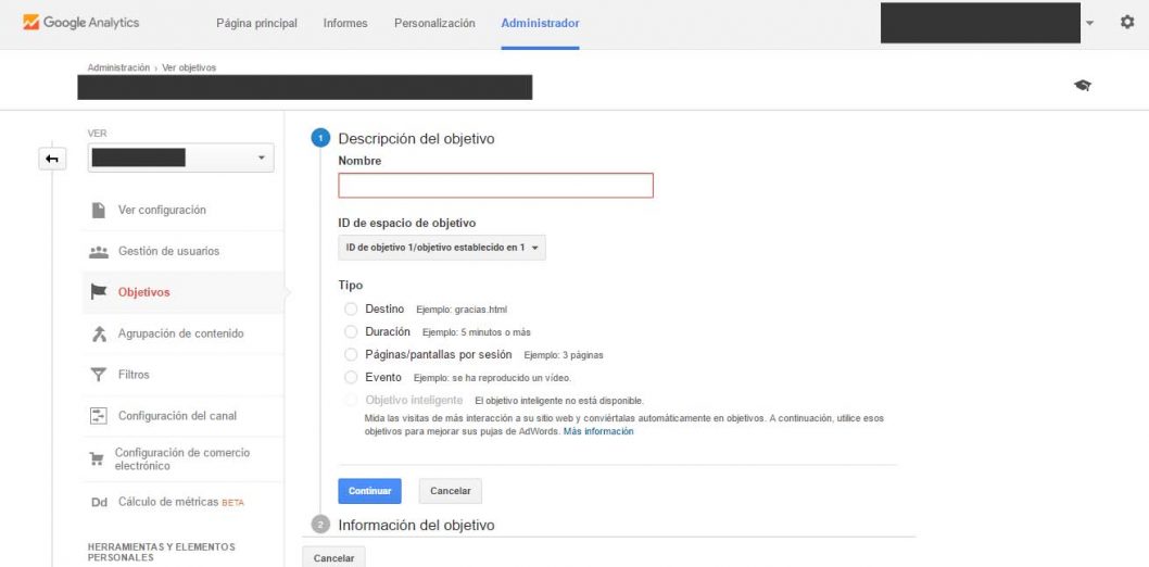 Creando un Objetivo en Google Analytics