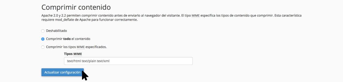 Comprimir todo el contenido con cPanel